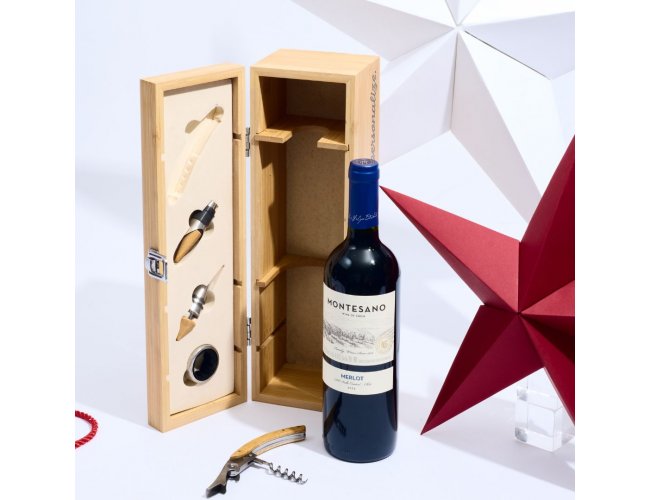 Kit Corporativo em Bambu com Acessrios e Vinho